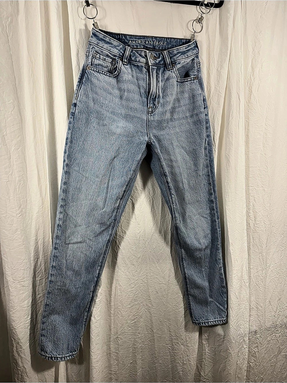 American Eagle AE Strigid Mom Jean Straight Leg Jeans Blue Waist 0 Short
